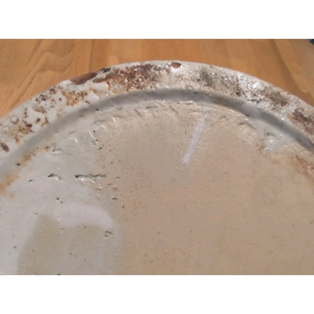 Vtg Tan Stoneware Crock w/distinctive stepped collar rim 7